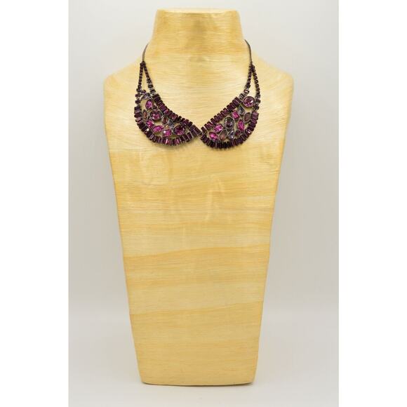 Carolee Lux Crystal Collar Necklace Baguette Rhinestone Royal Purple Signed Bin2 - Picture 3 of 12